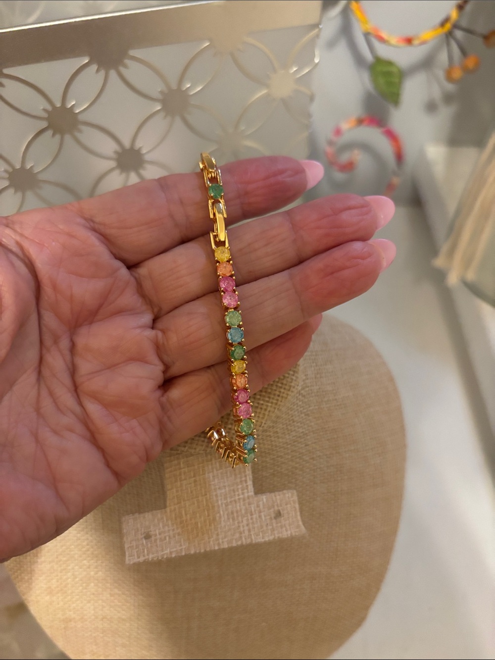Gold “Candy”Multi-Color Tennis Bracelet - Women Jewelry - Picture 2 of 3